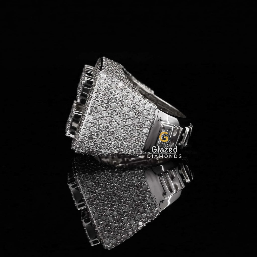 Customized 925 Sterling Silver Hip Hop Square Ring with Brilliant Lab Grown Diamonds Fully Iced Letter Design for Weddings
