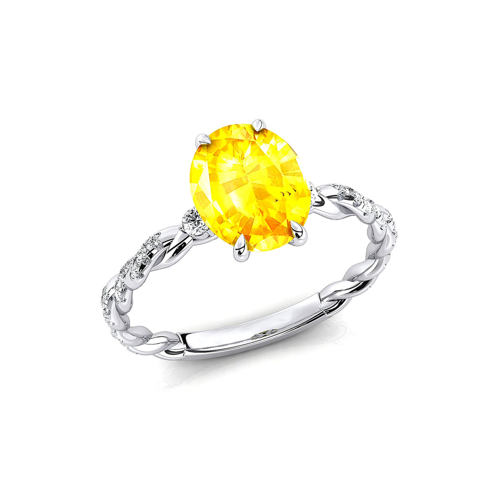 18k Solid Gold Lab Grown Yellow Sapphire Gemstone & Real Diamonds Ring Fine Jewelry Classic Wedding Engagement Ring OEM