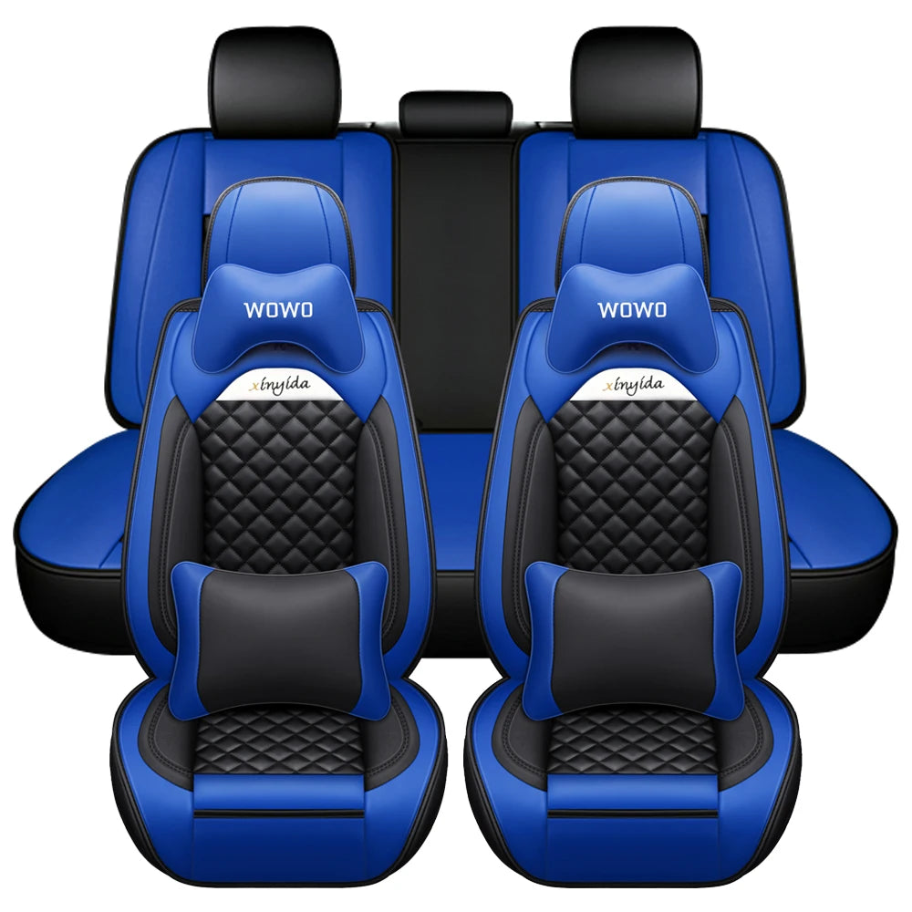 Car Seat Covers 5-Seats Headrest + Pillow Faux Leather Cushion MH88 Universal Seat Cover