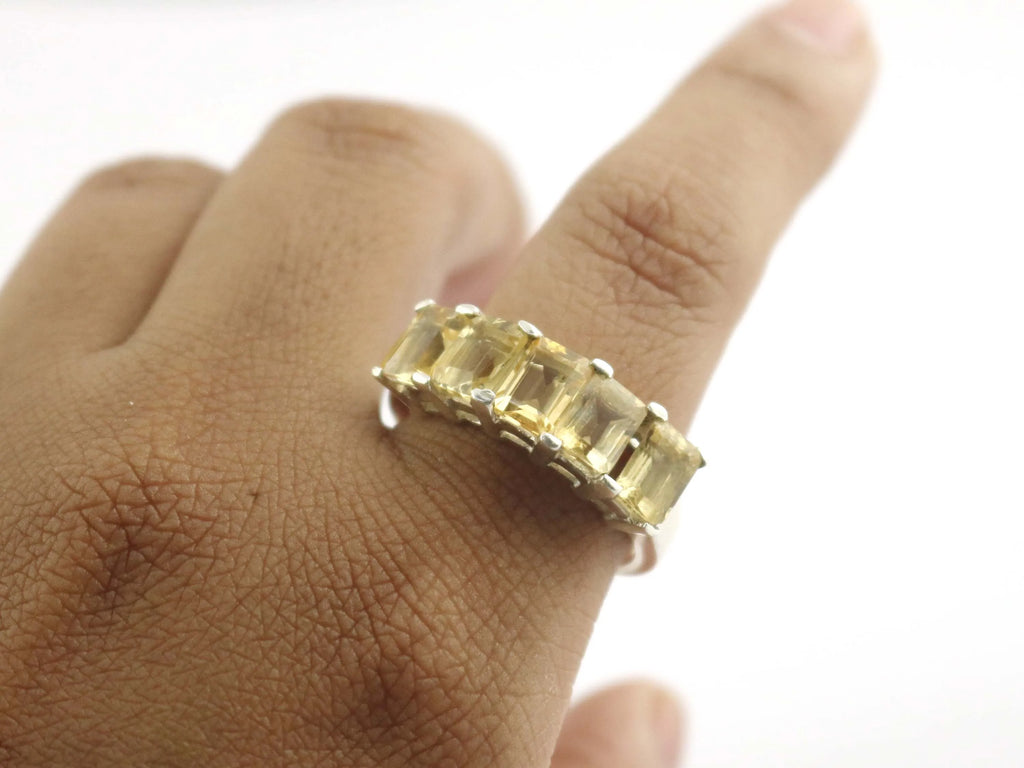 Natural Citrine Octagon Prong Set 925 Sterling Silver Handmade Chunky November Birthstone Ring