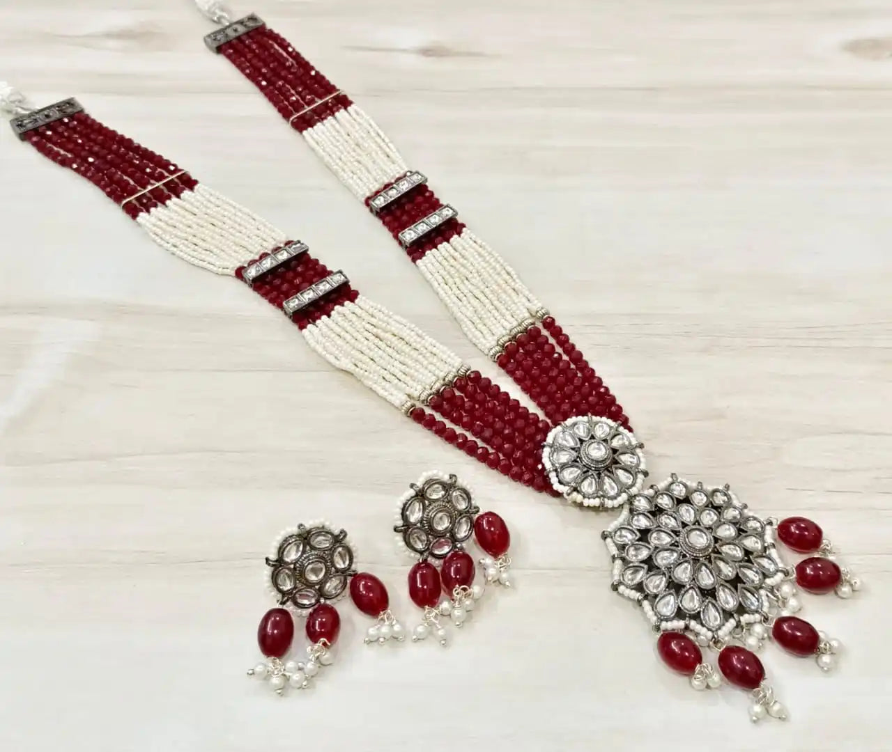 Luxury Multicolor Gemstone Long Necklace Earrings Bracelet Set Gold Plated Kundan Polki Beaded Statement Wedding Jewelry for