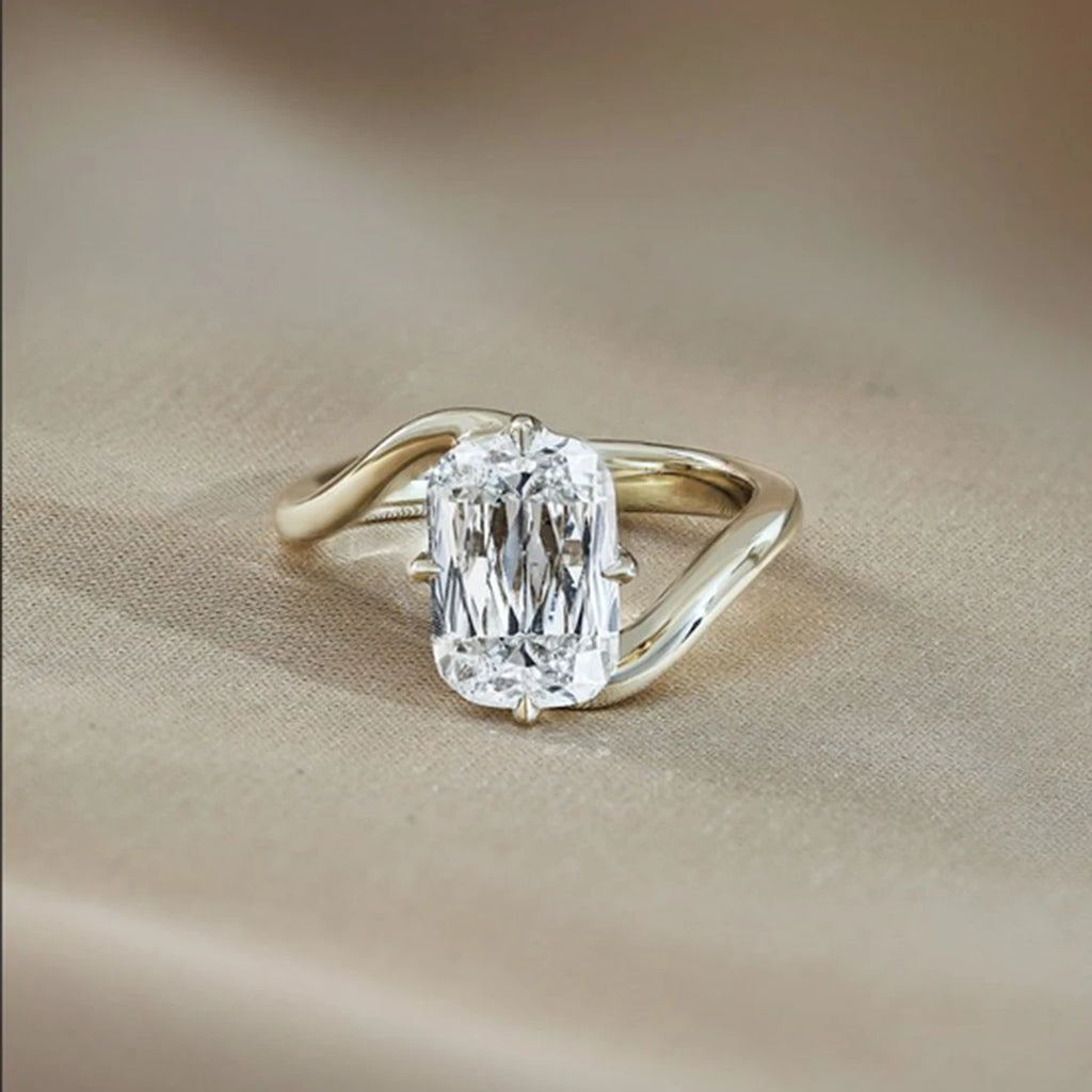 2CT Ashoka Cut Lab Grown Diamond 10K Solid Gold Criss Cut Bypass Engagement Ring Gold Plated Luxury