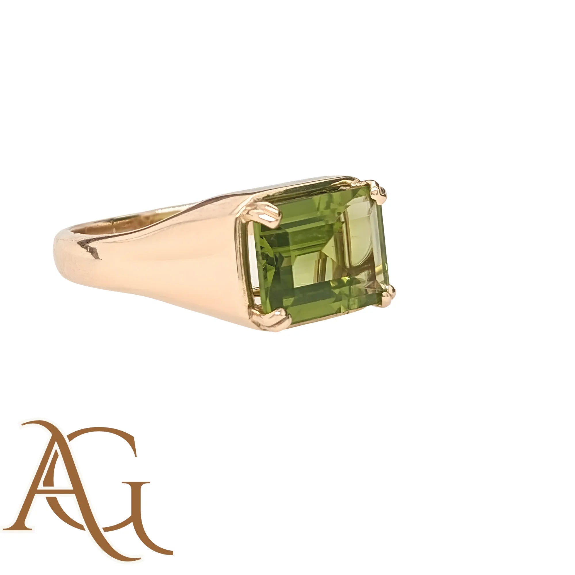 Solid Gold Ring Natural Peridot Octagon 8x10mm 3.7cts 18k/14K Fine Jewelry IGI Certified Green Color Stone Men Jewelry