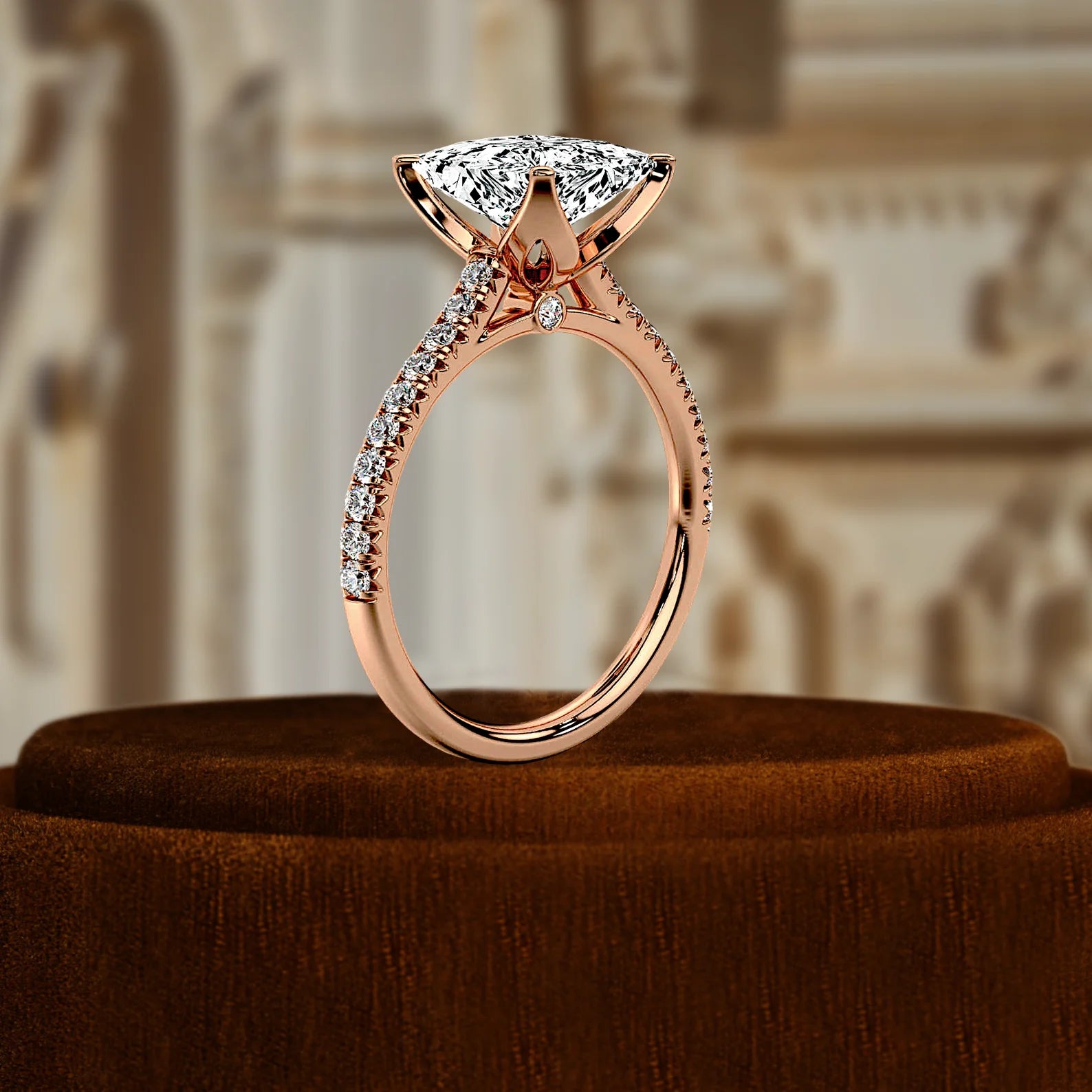 Customizable 14K Solid Gold Classic Engagement Ring IGI Certified Fine Jewelry Princess Cut 3ct Bar Setting Women's Bridal