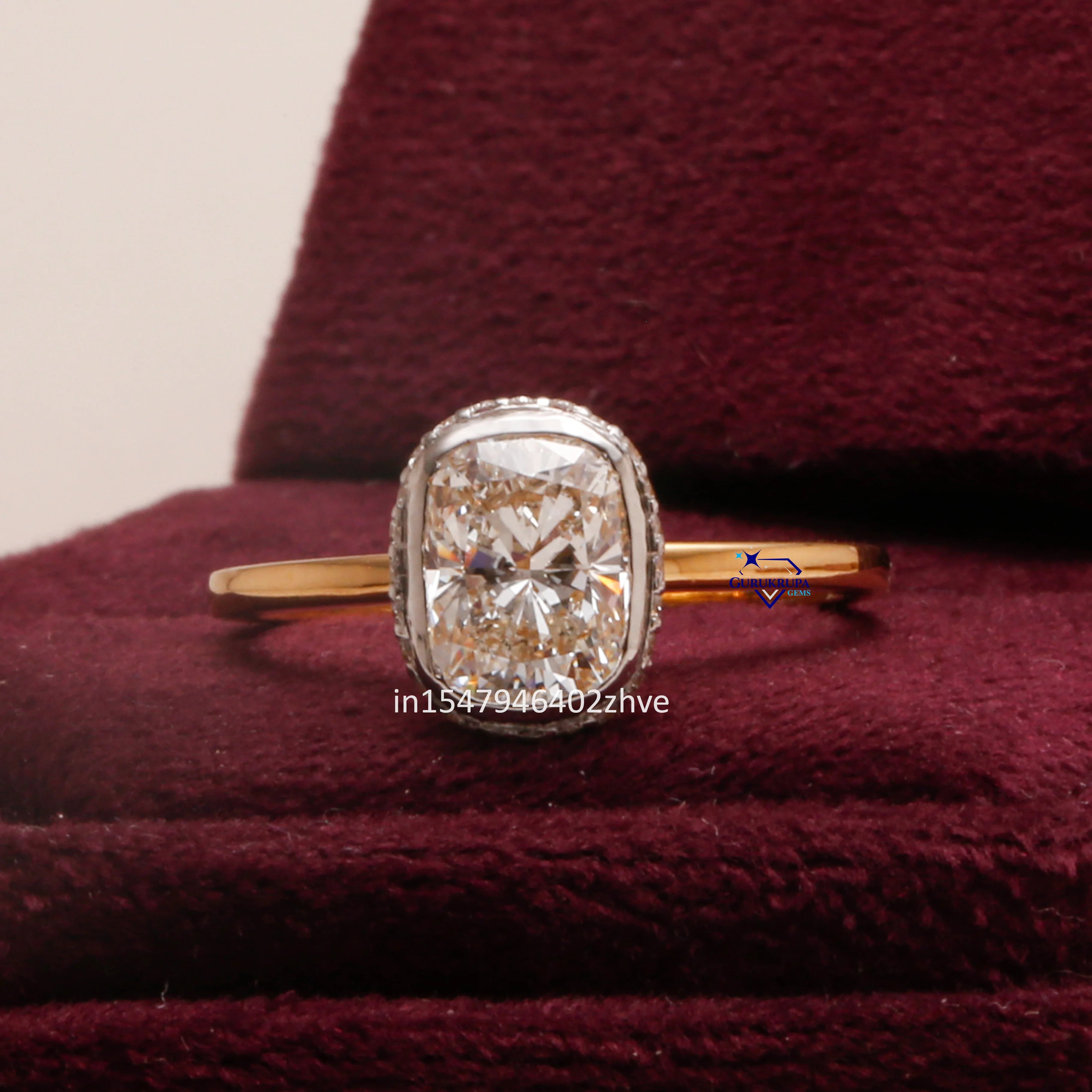 14 Kt Yellow Gold Rhodium Plated Solitaire Ring Women Brilliant Cushion Cut Diamond 2.5 CT VVS Clarity DEF Color Wedding