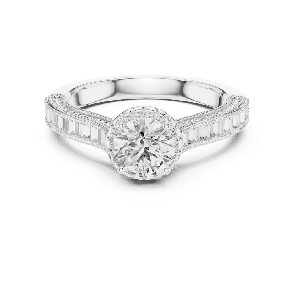 Trendy Fancy Round and Baguette Diamond Ring IGI Certified Lab Grown Stones Perfect for Engagement Wedding Luxury Gifts