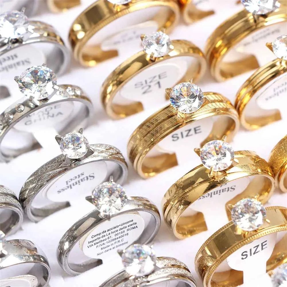 10/20 Pcs/Lot Fashion Multi Style Stainless Steel Jewelry Rings Zircon Crystal Spinner 5 Colors Punk Spikes For Womens Mens Gift