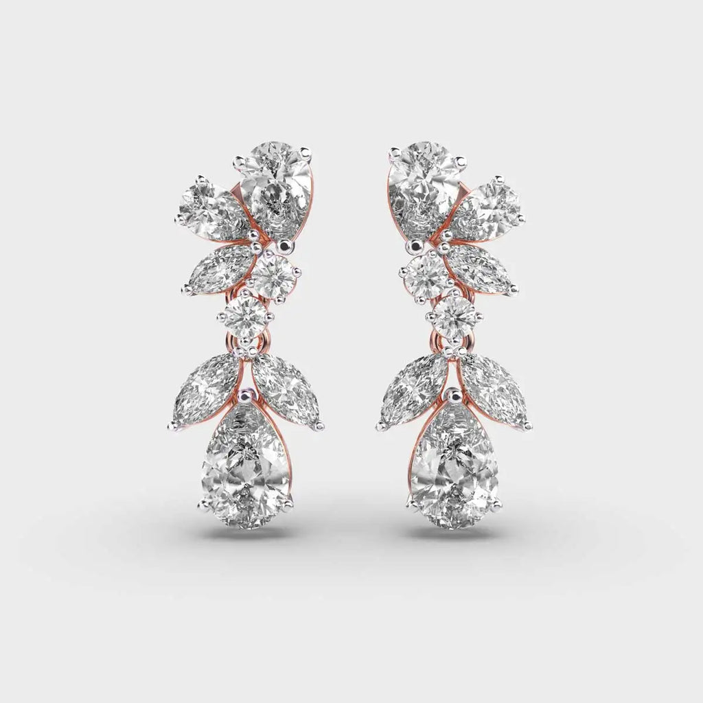 Plant Leaves Cluster Multi Shapes Moissanite Diamond Stud Earrings Push Back Earring 925 Silver With Gold Plated for Bride