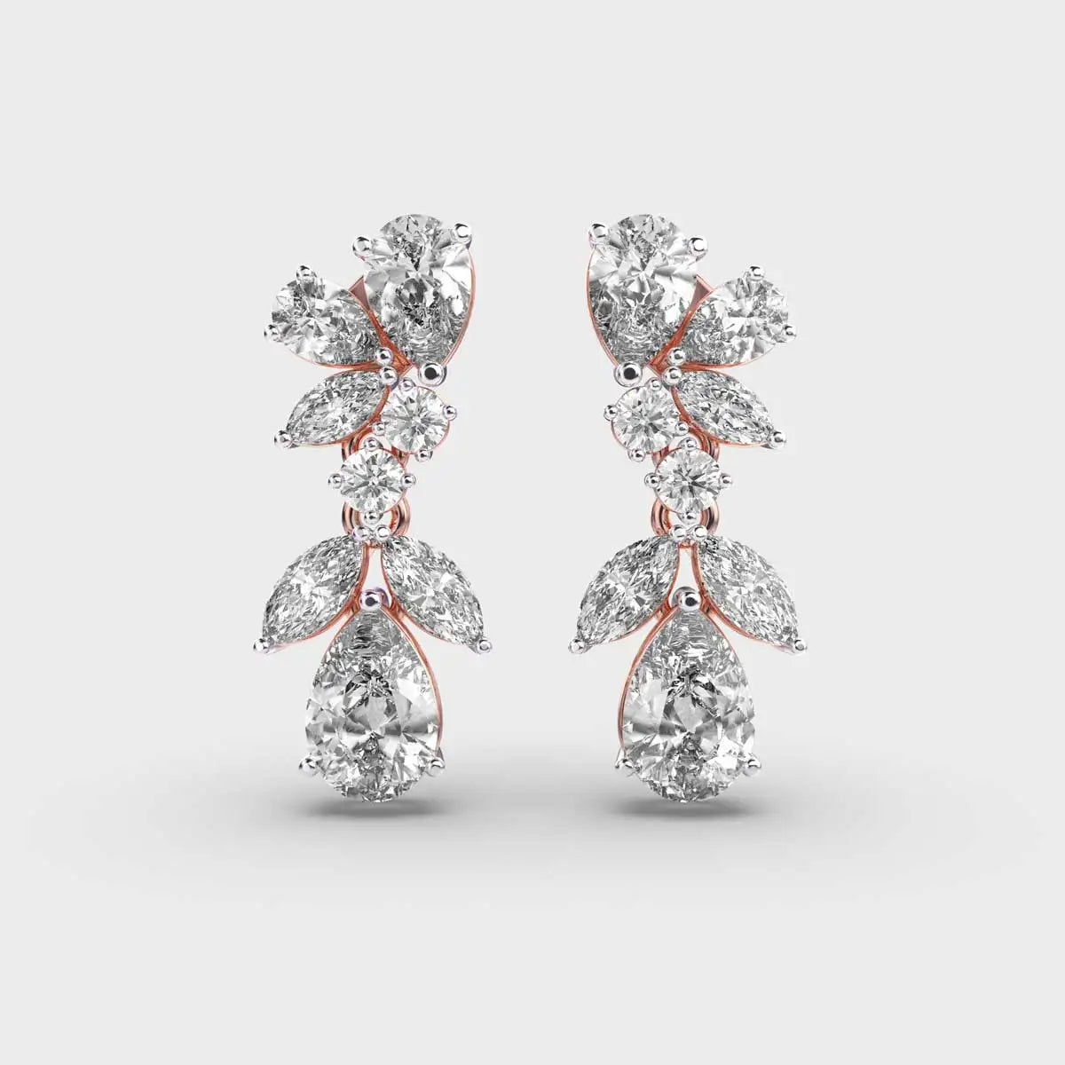 Plant Leaves Cluster Multi Shapes Moissanite Diamond Stud Earrings Push Back Earring 925 Silver With Gold Plated for Bride