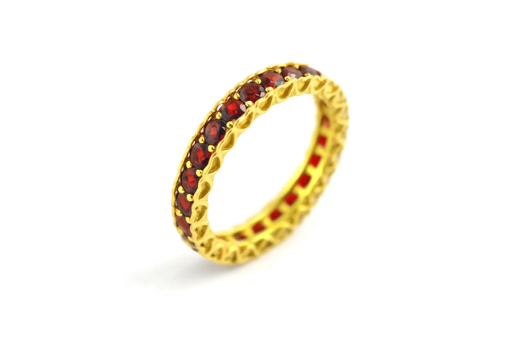 Garnet Eternity 925 Sterling Silver Handmade January Birthstone Ring For Women - Stackable Promise Ring For Her