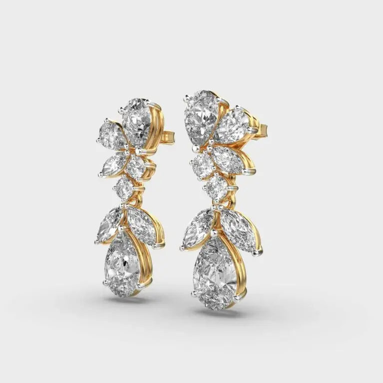 Plant Leaves Cluster Multi Shapes Moissanite Diamond Stud Earrings Push Back Earring 925 Silver With Gold Plated for Bride