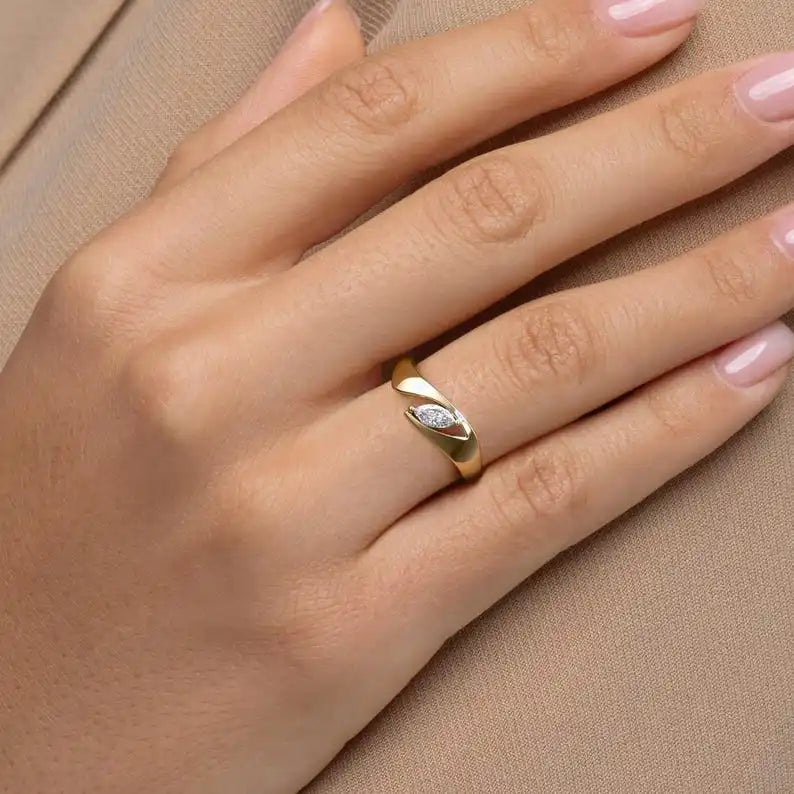 14K Yellow Gold Marquise Cut Lab Grown Diamond Bypass Ring Cute Wedding Engagement Anniversary Fine Jewelry Handmade