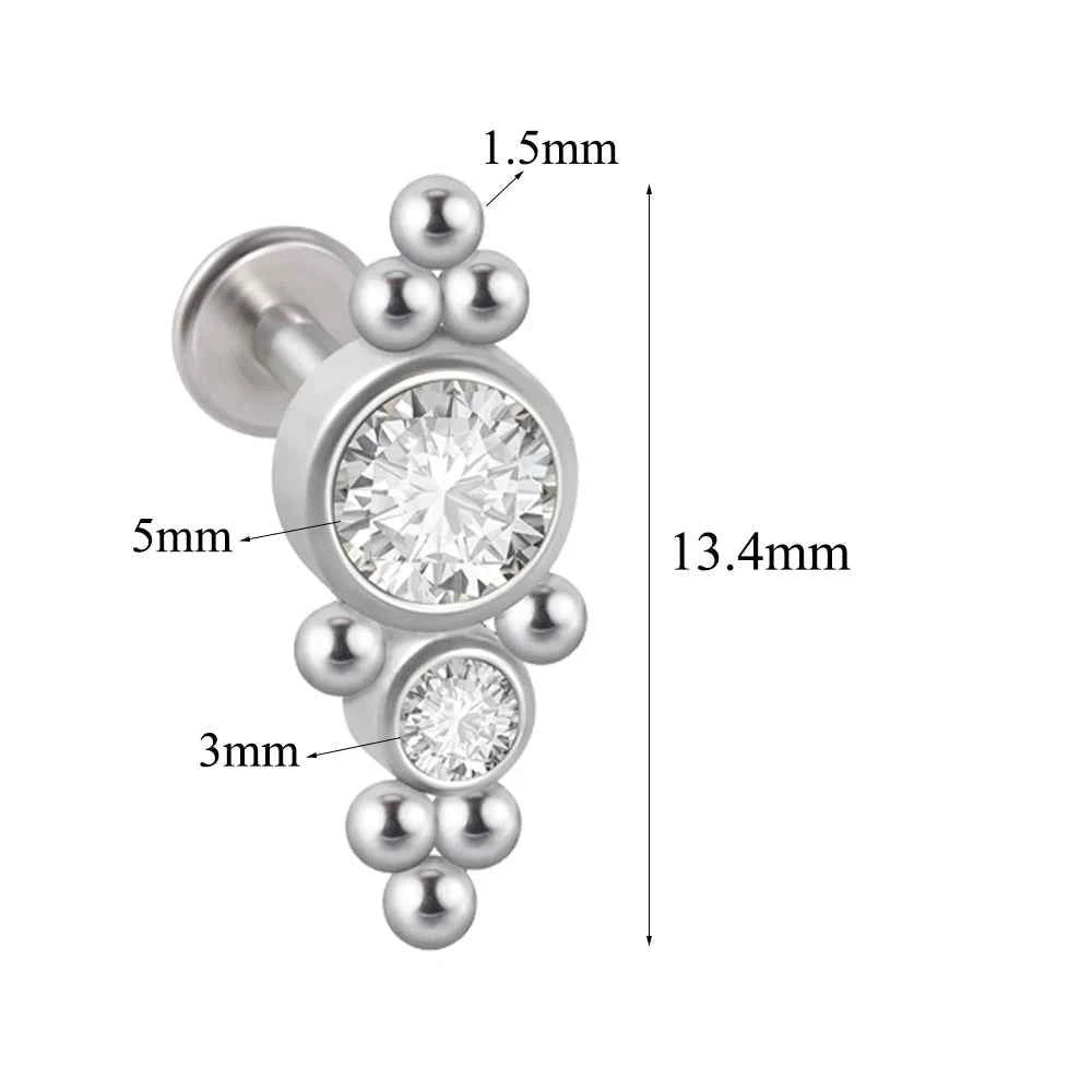 1PC Surgical Steel  Silver Color Labret Flat Base Ear Studs Crystal Cluster Helix Tragus Cartilage Piercing Jewelry 16G