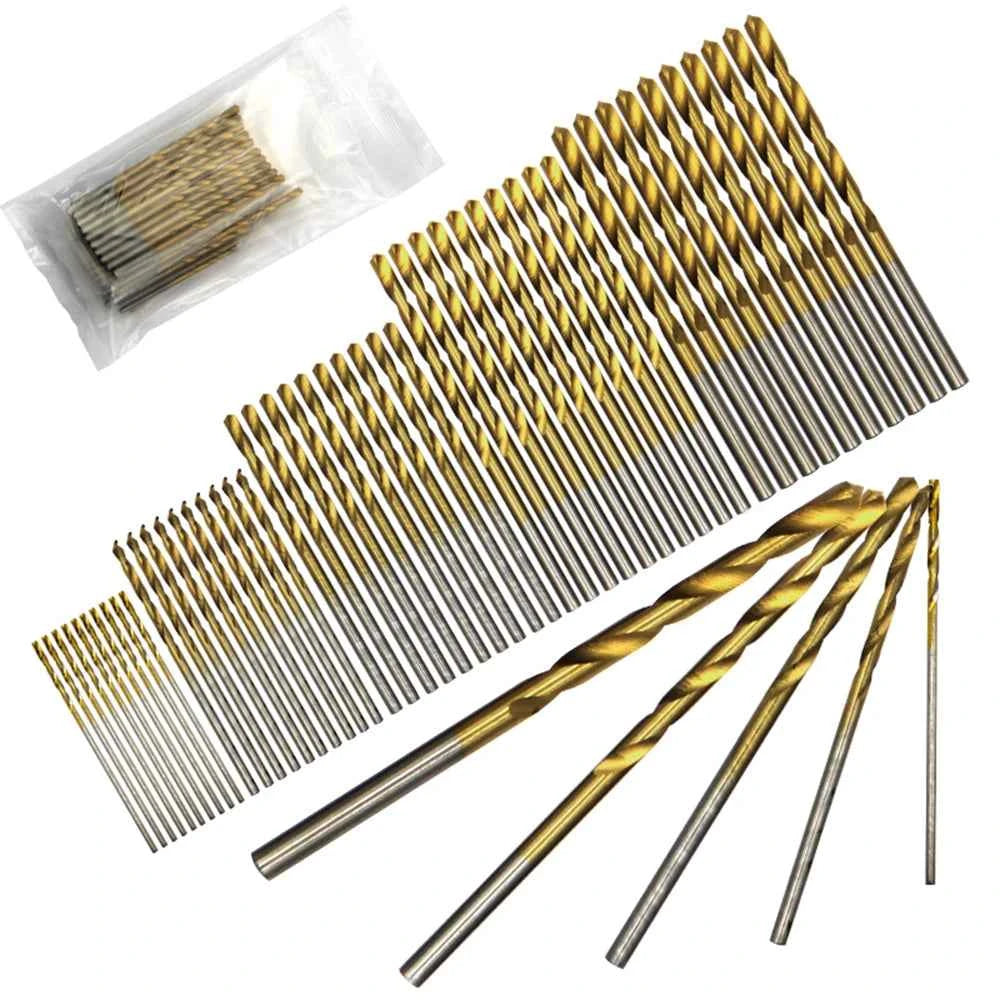 50pcs/100pcs Twist Drill Bit Set,DIY Woodwork Hole Opener,HSS Round Shank Mini Titanium Coated Drill Bits,for Metal Wood Plastic