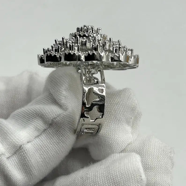 Flower Cluster 925 Silver Engagement Ring Original Multi Pear Cut Moissanite Halo Rhodium Plated Pave Setting Brides Wedding