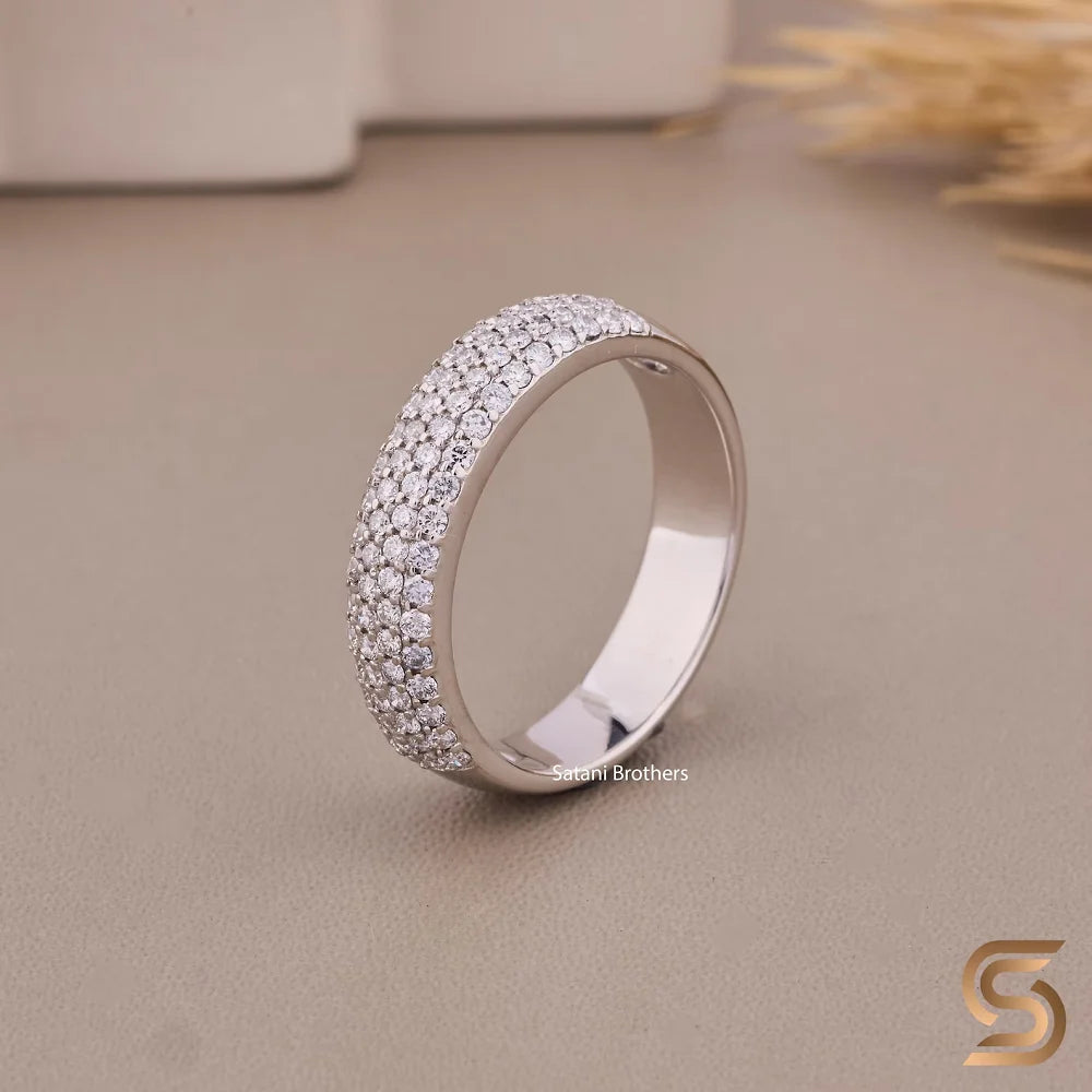925 Sterling silver Moissanite Diamond Half Eternity Ring 5mm Pave Wedding Band Round Cut Ethical