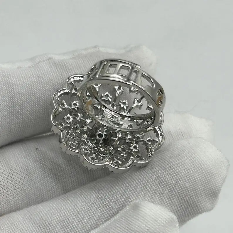 Flower Cluster 925 Silver Engagement Ring Original Multi Pear Cut Moissanite Halo Rhodium Plated Pave Setting Brides Wedding