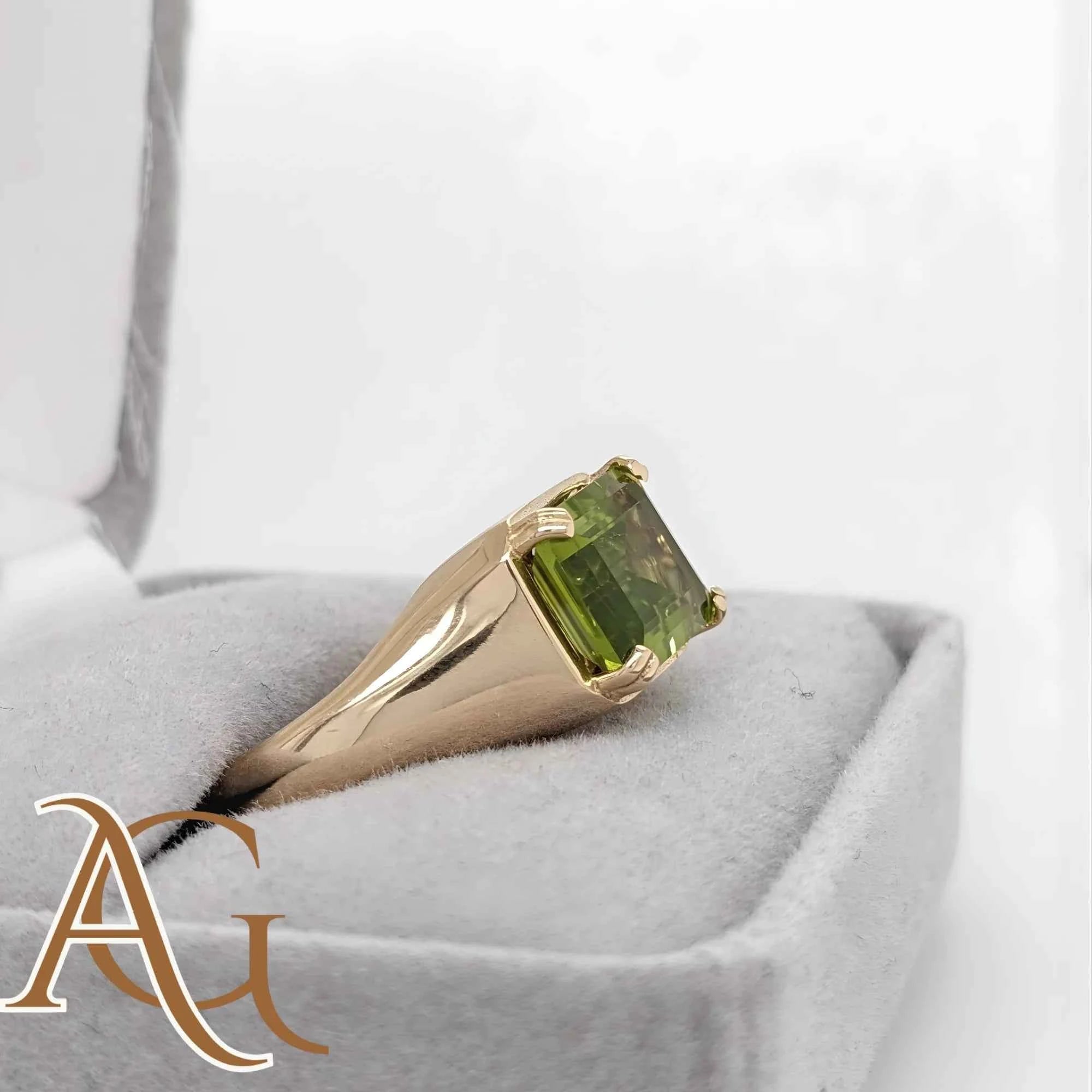 Solid Gold Ring Natural Peridot Octagon 8x10mm 3.7cts 18k/14K Fine Jewelry IGI Certified Green Color Stone Men Jewelry