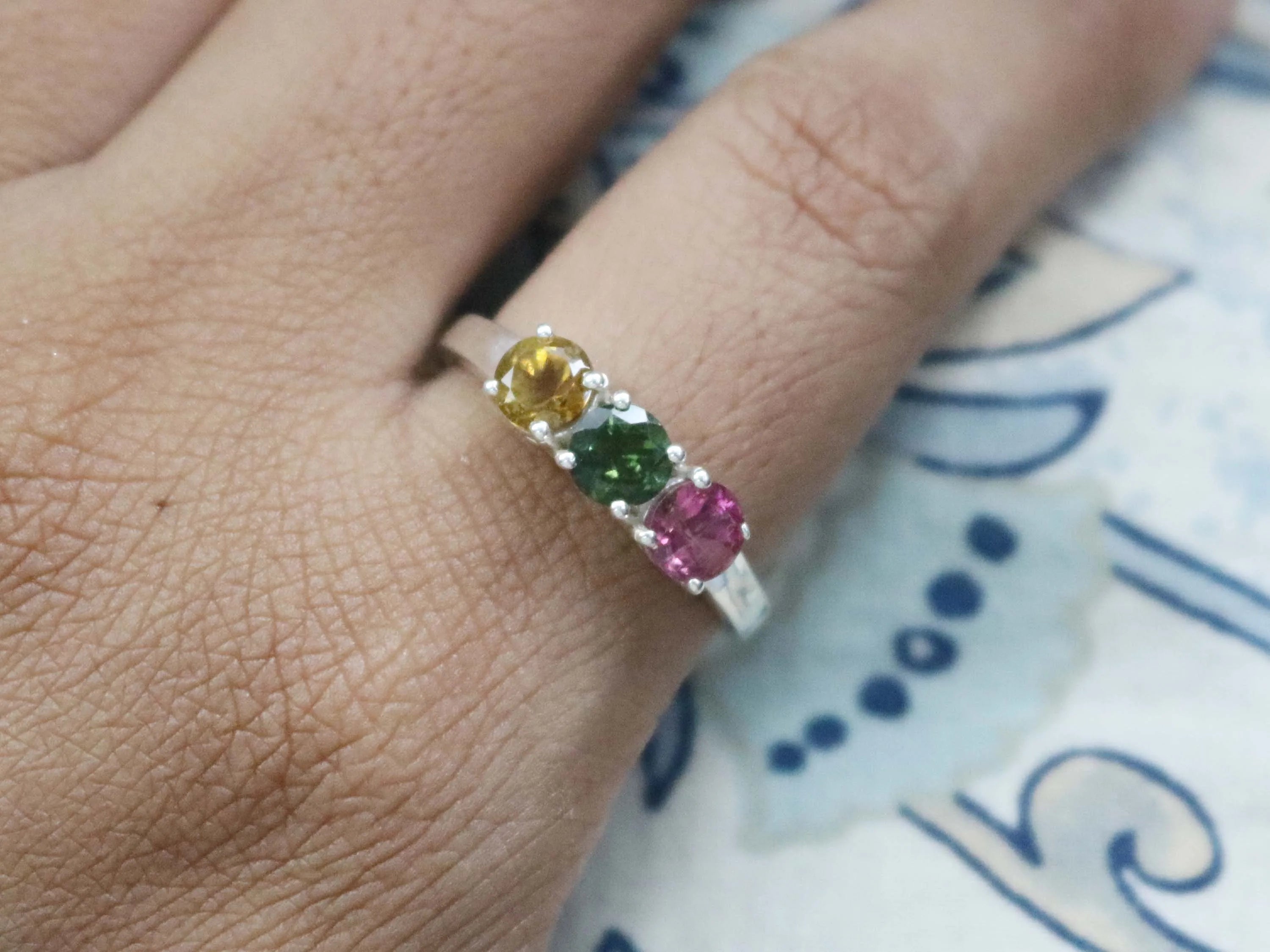 Multi Tourmaline Gemstone 925 Sterling Silver Handmade Stackable Engagement Ring For Women