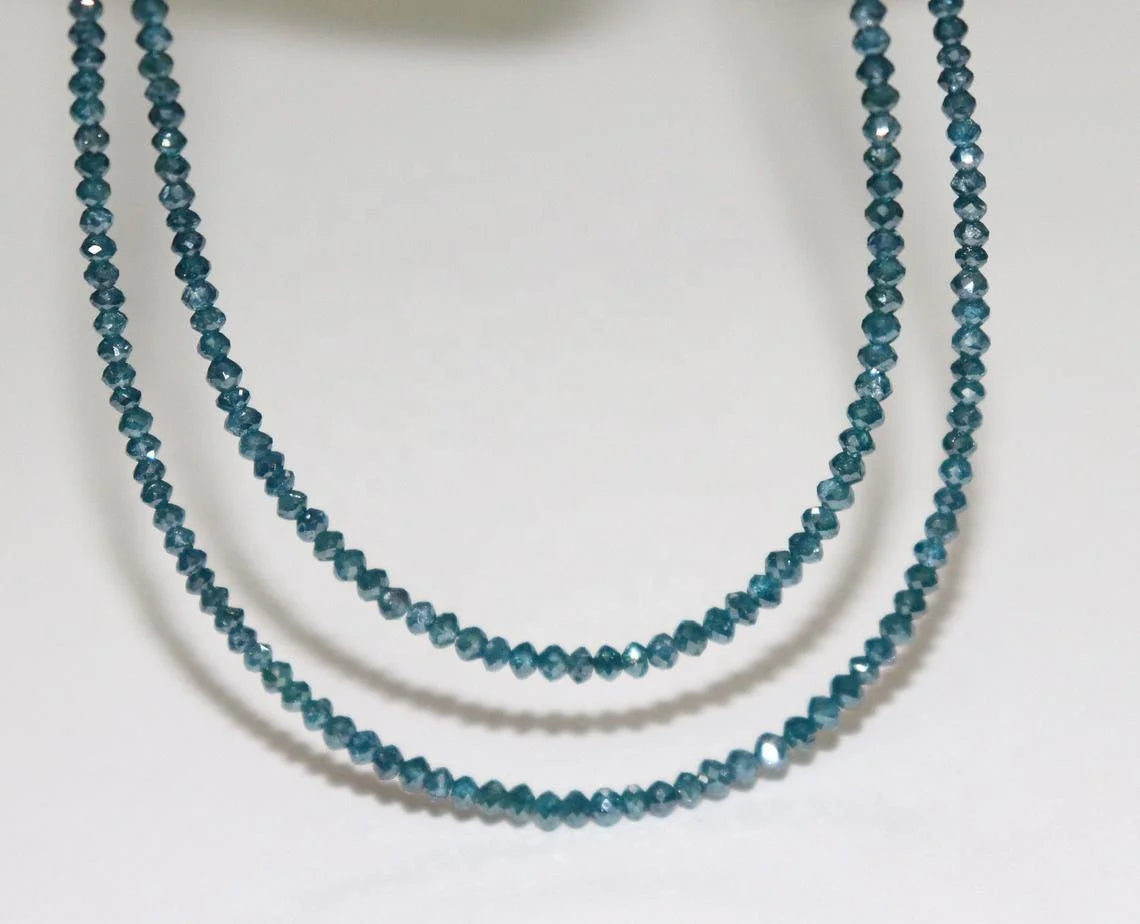 AAA Grade Natural Blue Diamond Faceted Rondelle Beads 1.8-2.2mm 11.5 Carat 38cm Strand Length Hole Diameter 0.5mm Indian Gem