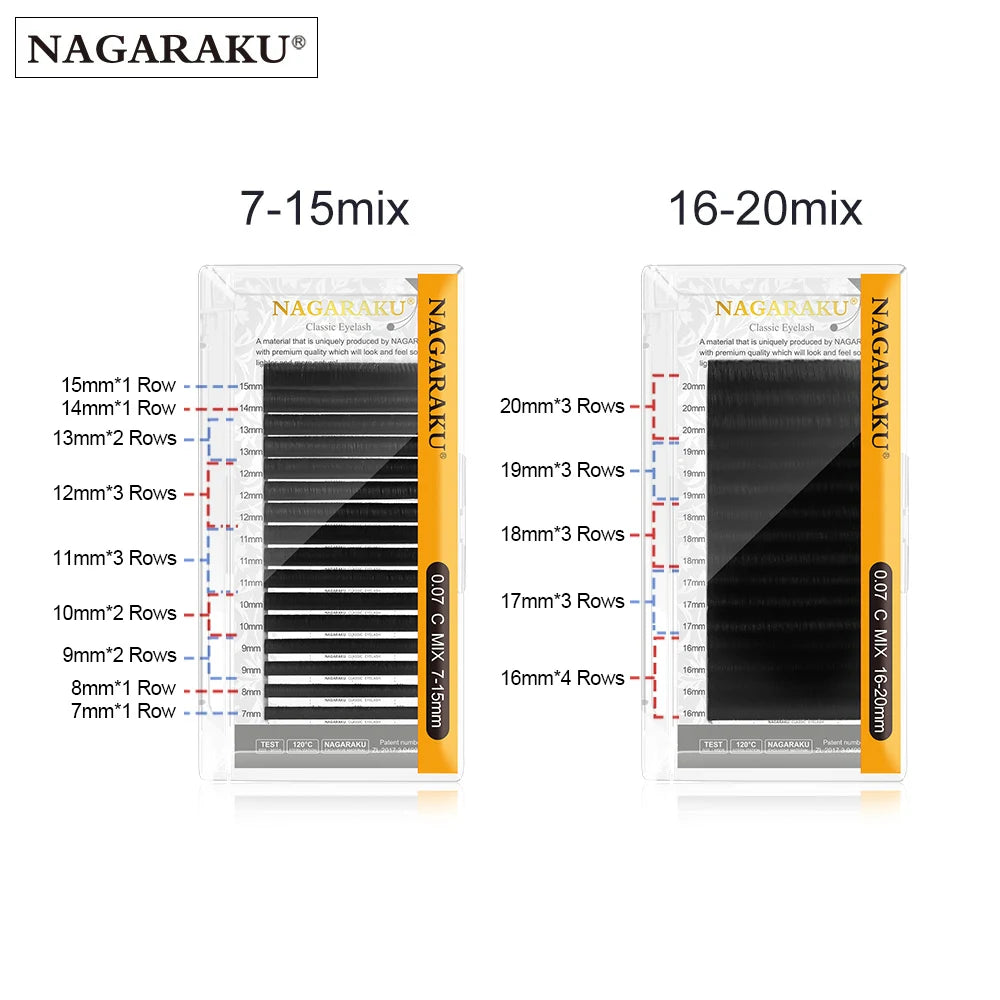NAGARAKU Mix Eyelashes Maquiagem Makeup Individual Eyelash Extension 16 Lines Mix 7-15mm High Quality Natural Synthetic Mink