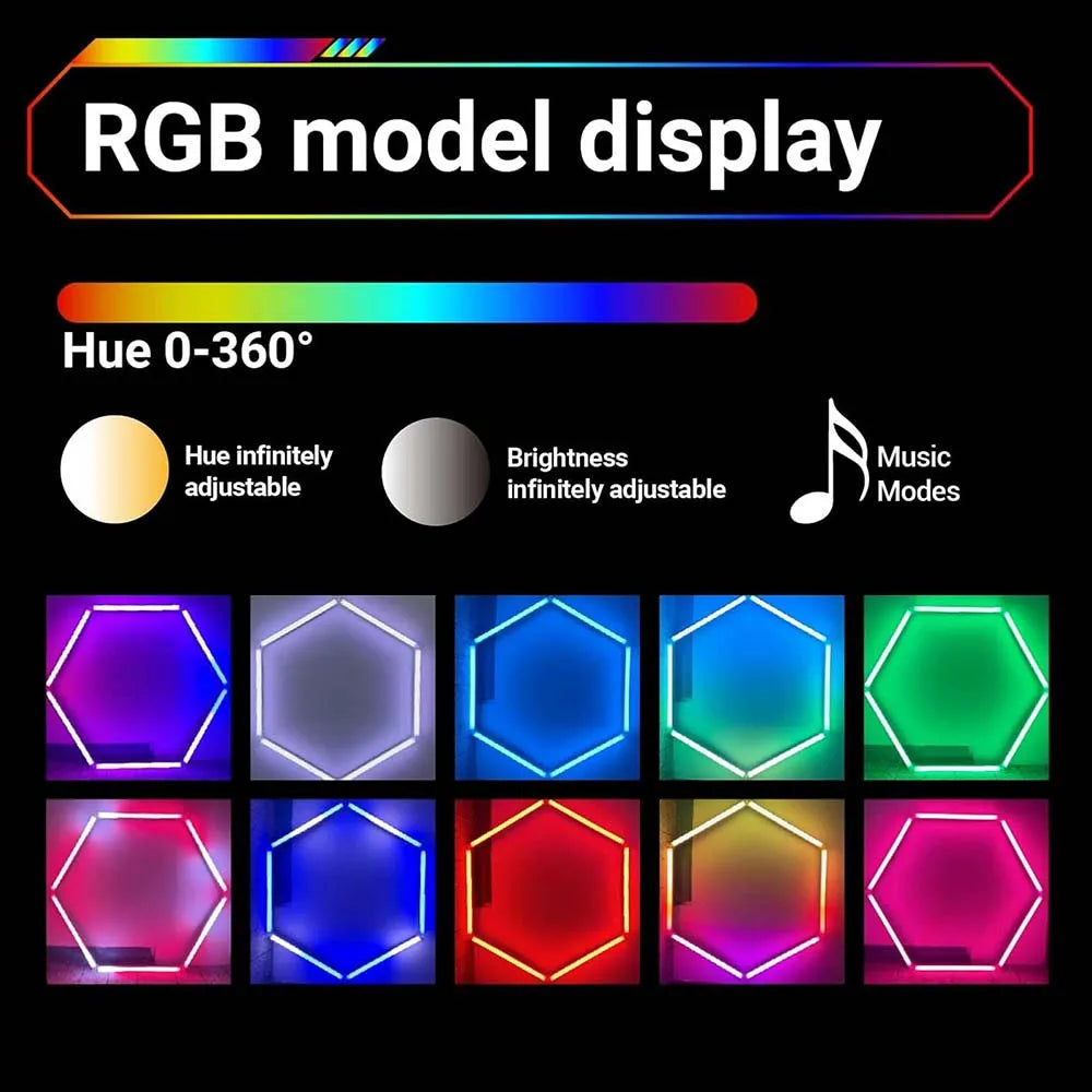 Smart hexagonal honeycomb RGB ambient tube light DIY modular splicing plug and play color lamp 85V-265V phone APP & remote control support timing shutdown music sync mode brightness and color adjustable, ideal for gaming room