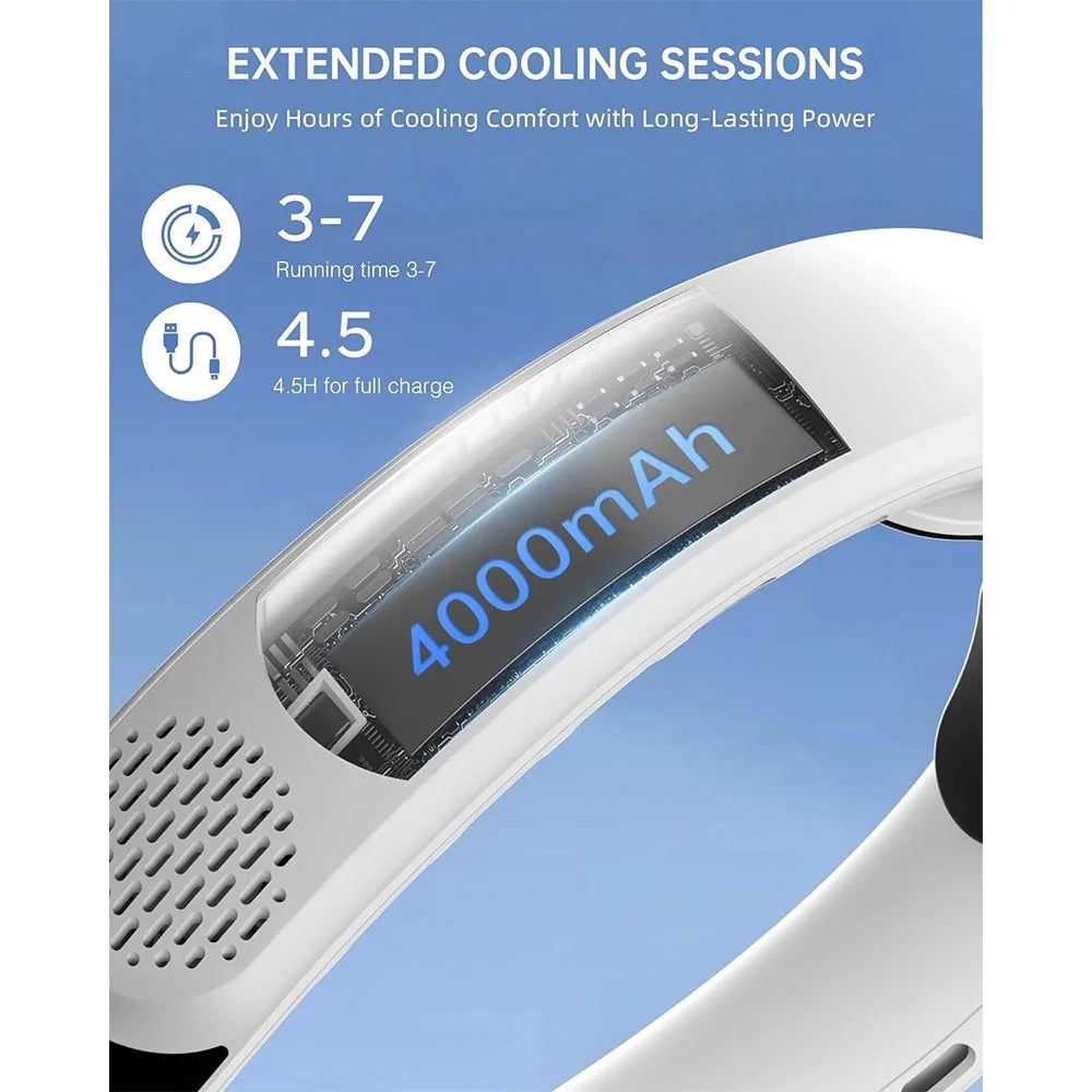 S8 Neck Fan 4 core motors Cooling Rechargeable Air Conditioning Fans Air Cooler 4000mAh Air Conditioner 3 Speed For Sports