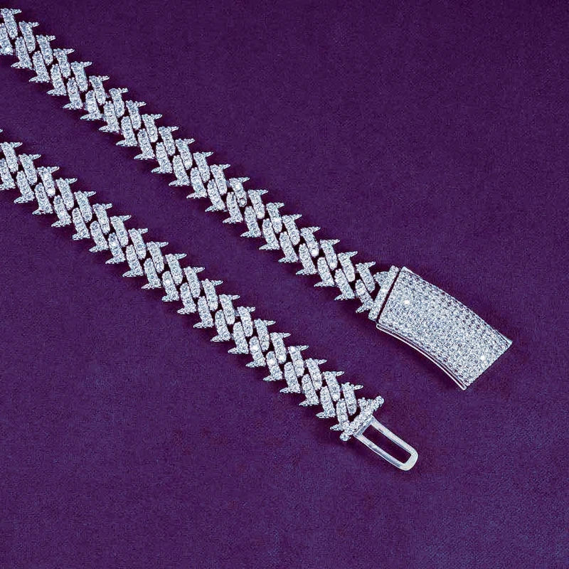 Pass Diamond Tester Hip Hop VVS D Color Iced Out Men's Spiked Moissanite Cuban Link Chain With 925 Sterling Silver GRA