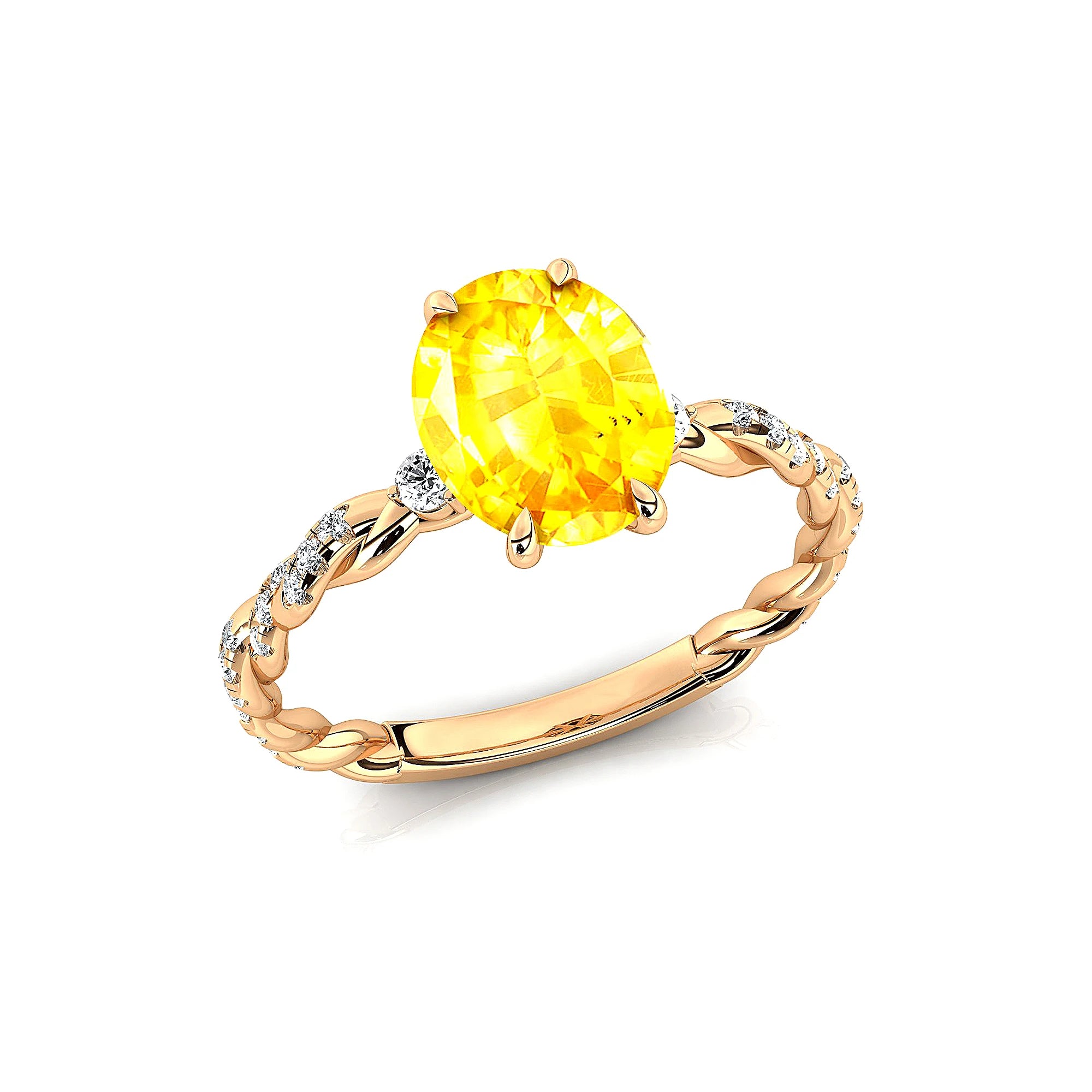 18k Solid Gold Lab Grown Yellow Sapphire Gemstone & Real Diamonds Ring Fine Jewelry Classic Wedding Engagement Ring OEM