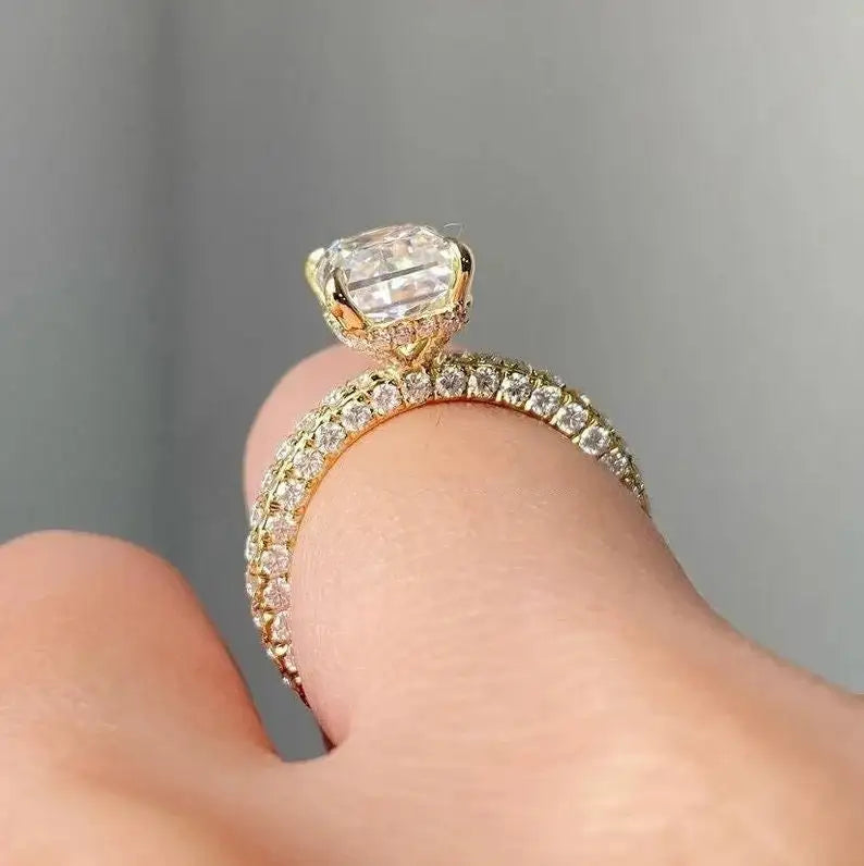 14K Solid Gold 2.01CT Radiant Cut Pave Setting Engagement Ring Lab Grown Diamond Hidden Halo Wedding Proposal Charms