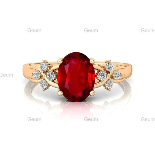 18k Solid Gold July Birthstone Lab Grown Ruby Gemstone Halo Solitaire Rings Real IGI Certified White Diamonds With Lab Ruby Ring