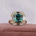 2.00 CT Green Asscher Baguette Cut Engagement Ring Lab grown Diamond Halo 14K Gold Prong Setting Trendy Wedding Gift for Women