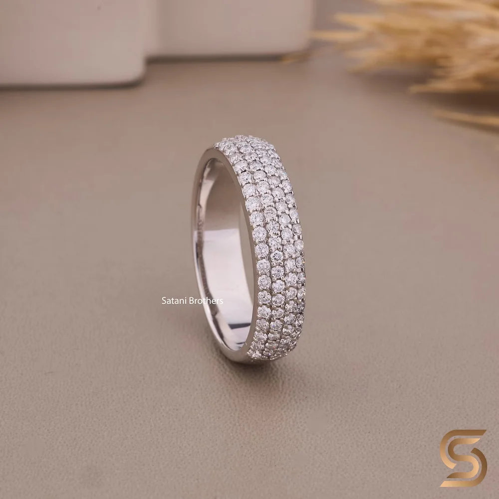 925 Sterling silver Moissanite Diamond Half Eternity Ring 5mm Pave Wedding Band Round Cut Ethical