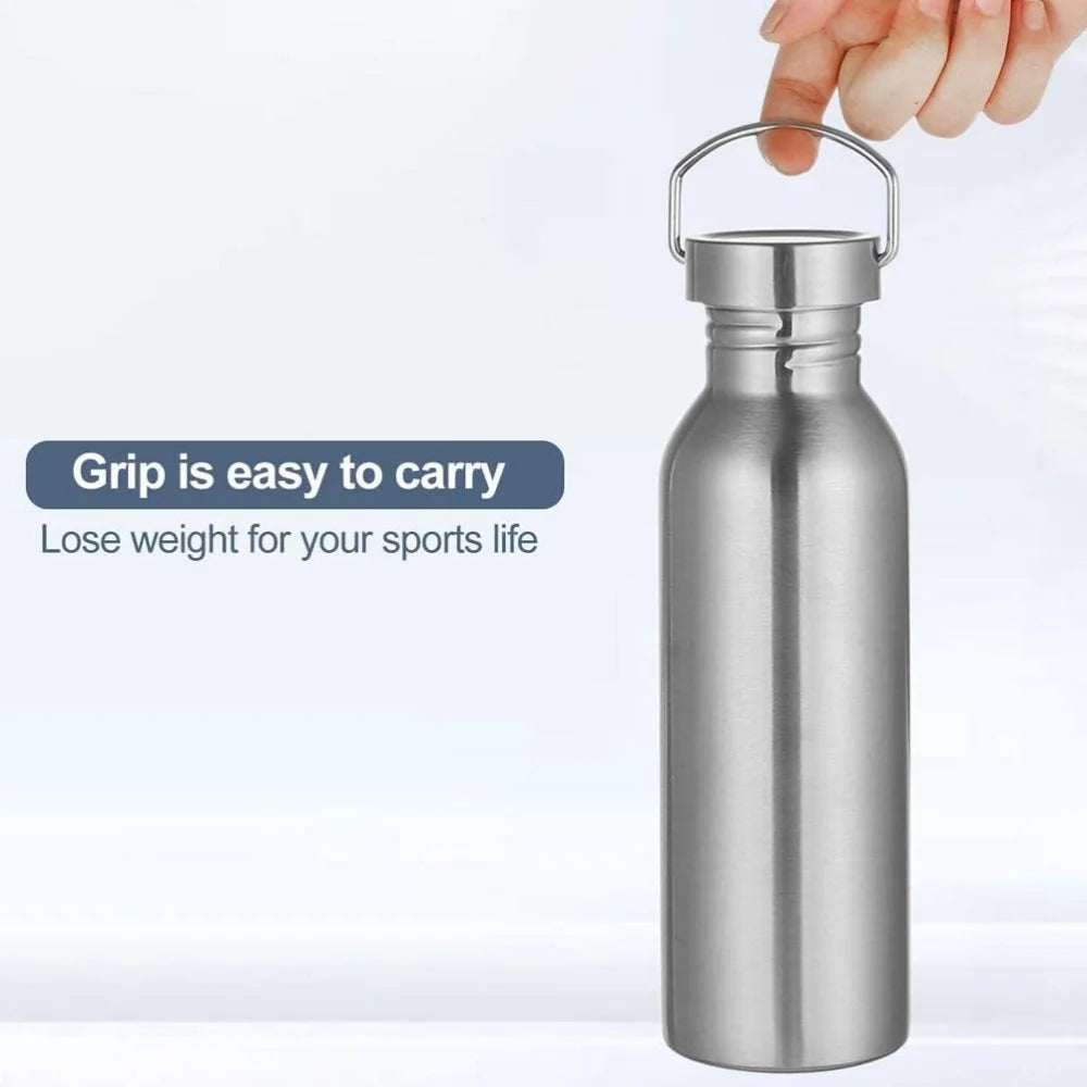 1000ML Stainless Steel Water Bottle, Non-Insulated Single-Wall, Dishwasher Safe, Plastic-Free 304 Metal Water Bottle, Wide-Mouth