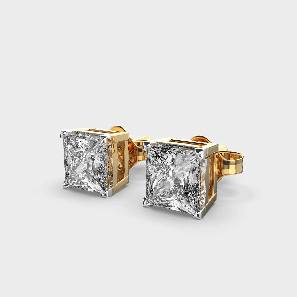 1.00 Carat Princess Shape Lab Grown Diamond Stud Earring 14K Yellow Gold VVS Clarity E Color IGI Certified Stud Diamond Earring