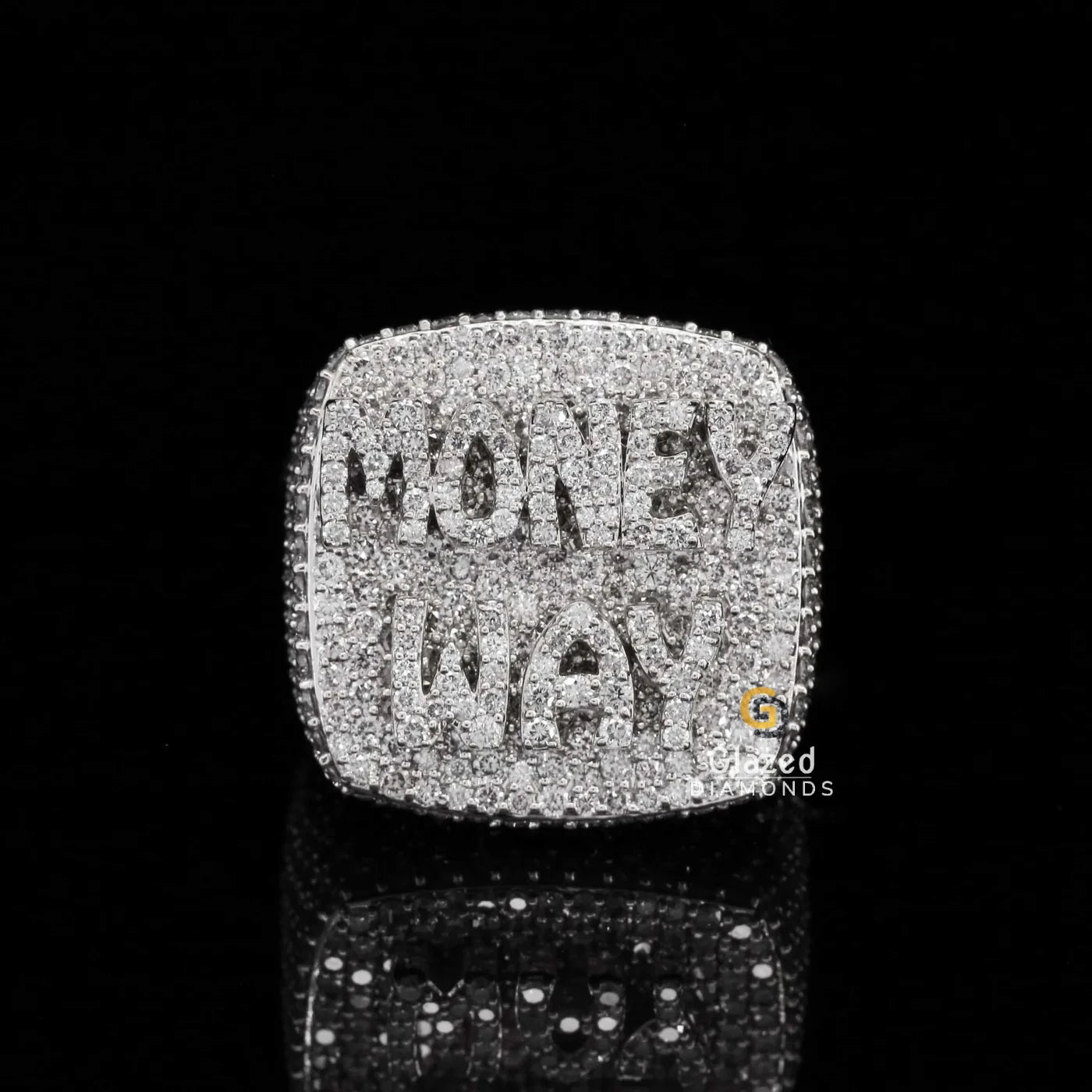 Customized 925 Sterling Silver Hip Hop Square Ring with Brilliant Lab Grown Diamonds Fully Iced Letter Design for Weddings