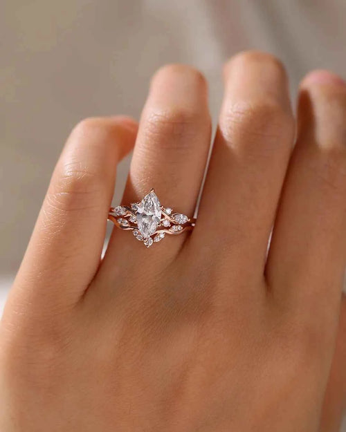 12x6mm Marquise Cut Moissanite Diamond Engagement Ring in Rose Gold | Unique Bridal Wedding Jewelry