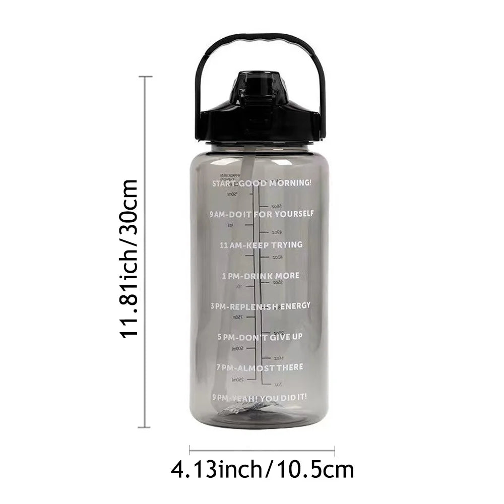 1pack 2L Water Bottle with Time Marker, Leak Proof, Non-Slip, Plastic Portable Travel Water Bottle Fitness Cup With Cute Stickes