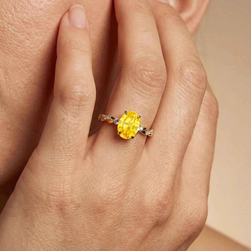 18k Solid Gold Lab Grown Yellow Sapphire Gemstone & Real Diamonds Ring Fine Jewelry Classic Wedding Engagement Ring OEM