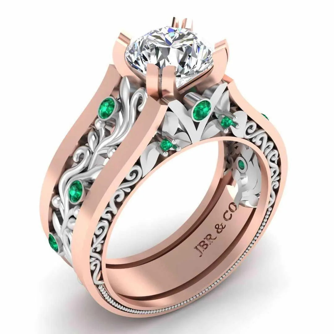 Personalized Round Diamond Rose Gold Plated 925 Sterling Silver Vintage Inspire Filigree Engagement Ring For Women At Best Price