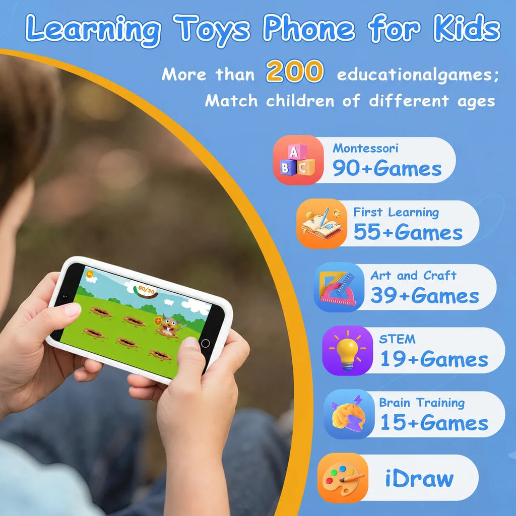 Kids Smart Phone Toy 220+ Educational Games 3.97'' Touch Screen With Dual Camera Brain Train Sleep Story for Child Festive Gifts