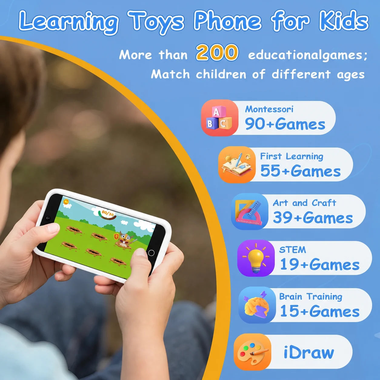 Kids Smart Phone Toy 220+ Educational Games 3.97'' Touch Screen With Dual Camera Brain Train Sleep Story for Child Festive Gifts
