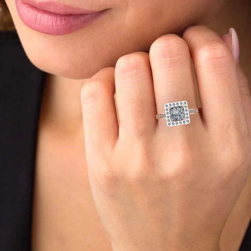 Best Design Prince Diamond 925 Silver French Halo Engagement Ring For Women Luxury Fashion Fine Ring At Wholesale Price