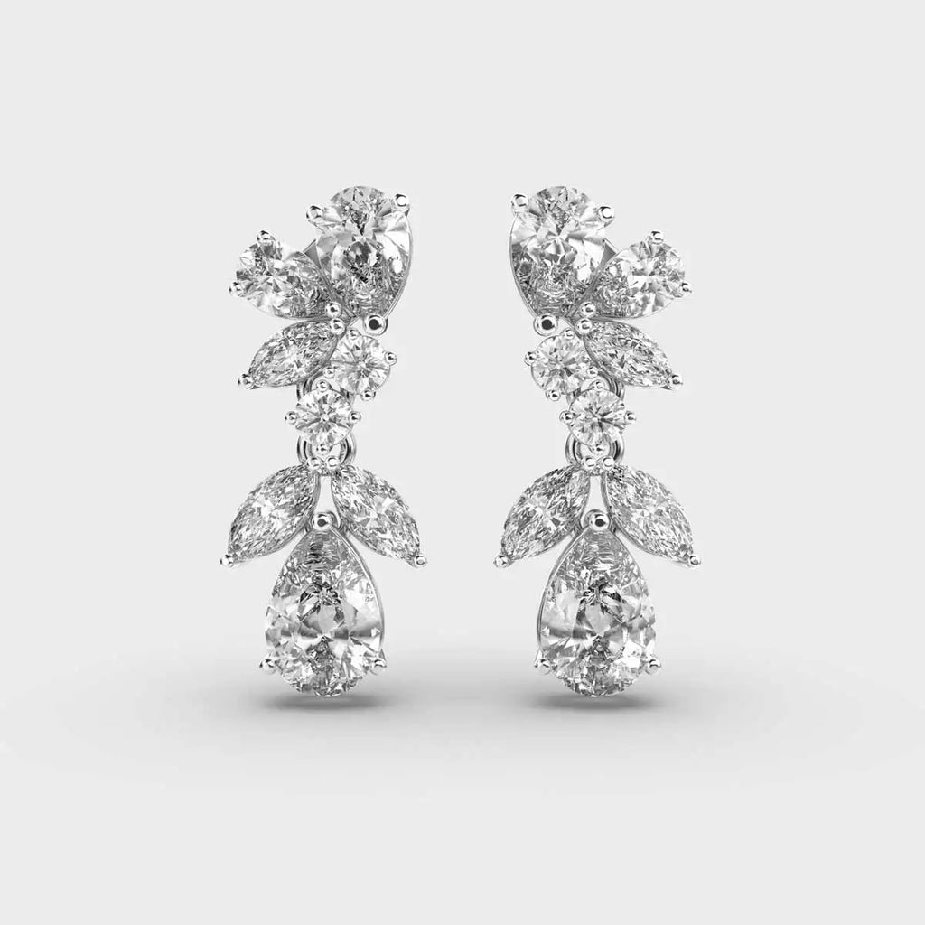 Plant Leaves Cluster Multi Shapes Moissanite Diamond Stud Earrings Push Back Earring 925 Silver With Gold Plated for Bride