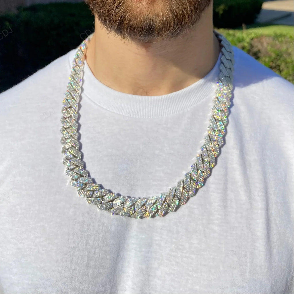 Unisex 18mm 24 Inch 3 Row Square VVS Zircon Link Chain Hip Hop Cuban Necklace Sterling Silver Unique Fine Jewelry Gift