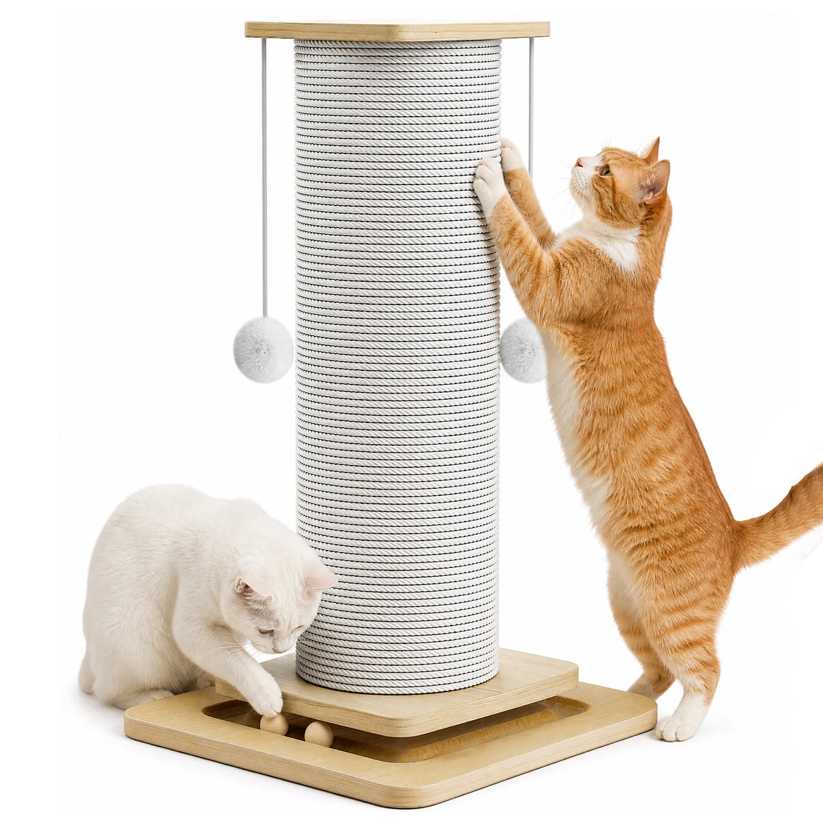 Tall Sisal Cat Scratching Post – Stable Wood Base & Toys