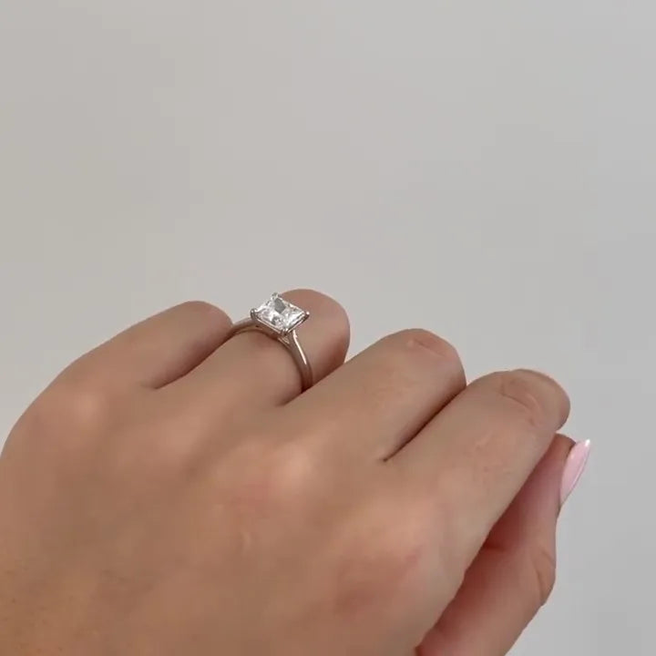 7mm Princess Cut Diamond Engagement Ring | Solitaire Bridal Wedding Ring | Sterling Silver 18K Gold Plated Minimalist Ring