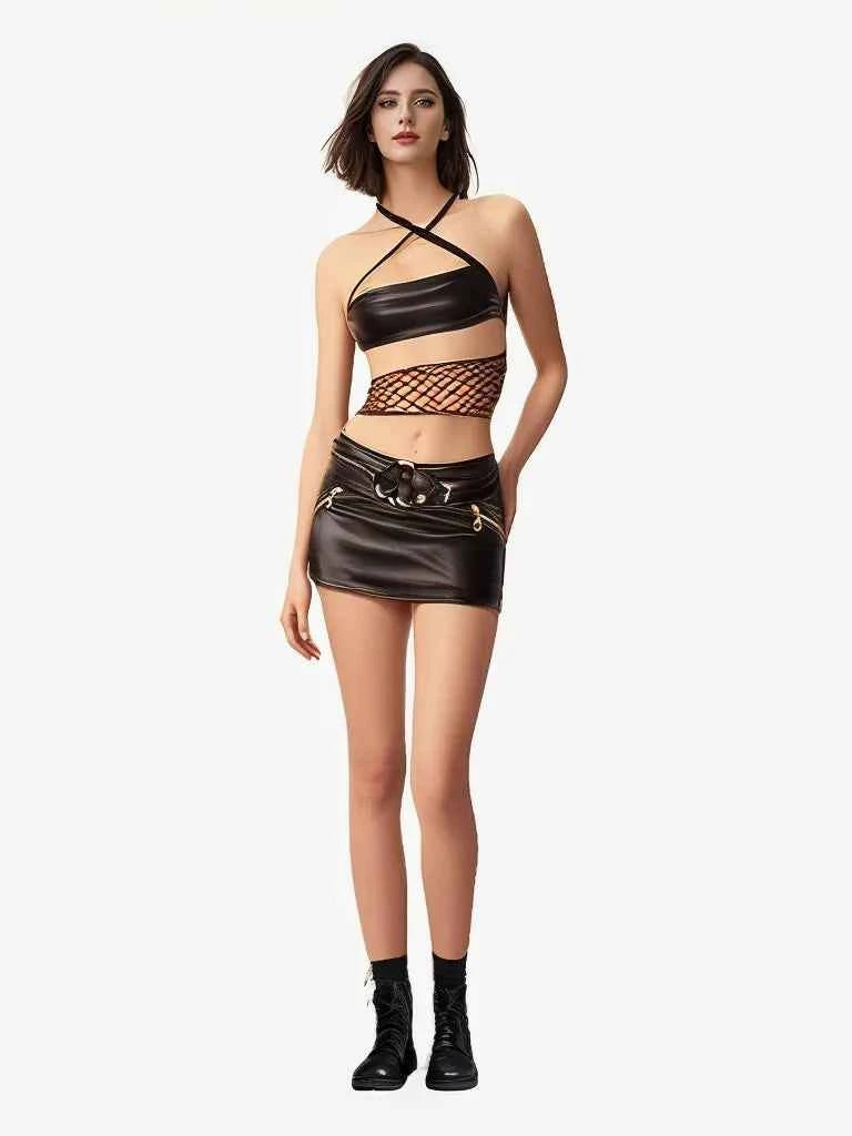 Women's Black Leather Micro Mini Skirt with Zippers Fashionable Mini Skirt for Women