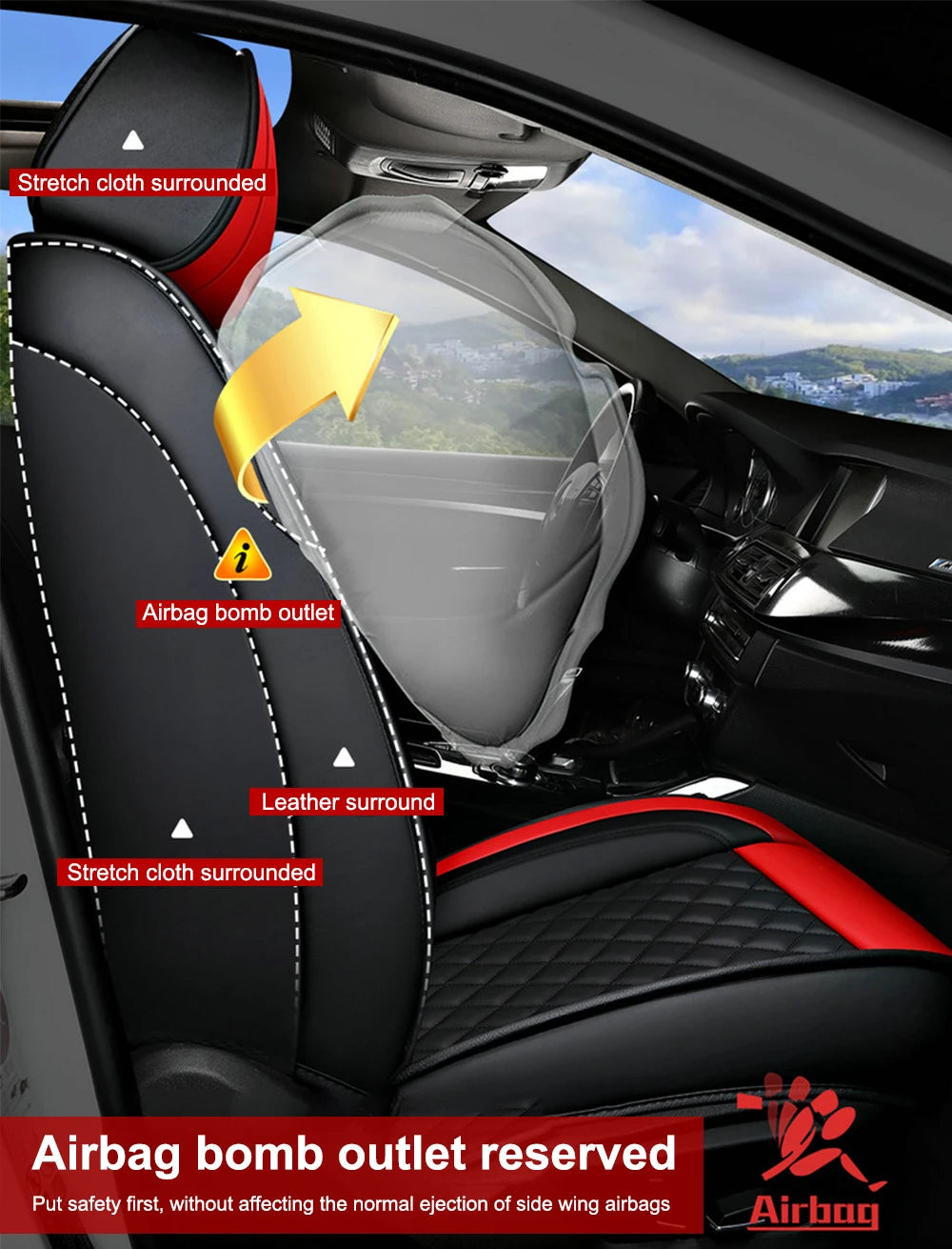 Car Seat Covers 5-Seats Headrest + Pillow Faux Leather Cushion MH88 Universal Seat Cover