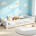 Children's Bed 90x200 cm, Children's Bed with Guardrail and Slatted Base, Montessori Bed, Solid Pine Wood Floor Bed for Children and Babies
